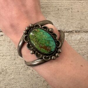 Vintage Native American Navajo Sterling Turquoise Cuff Bracelet